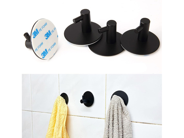 Single hook round towel rail self adhesive black steel