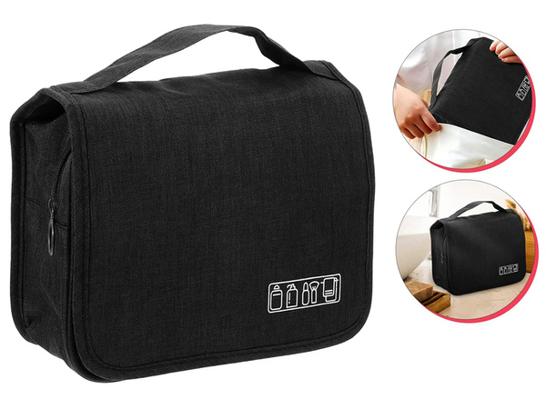 Travel cosmetics bag, hanging organiser for the bathroom, with zip, hook and handle