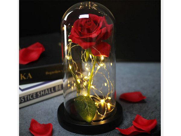 Rose éternelle en verre rouge cadeau lumineux pour une occasion pour femmes