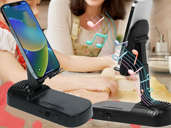 Speaker phone stand telescopic handle bluetooth powerbank cradle