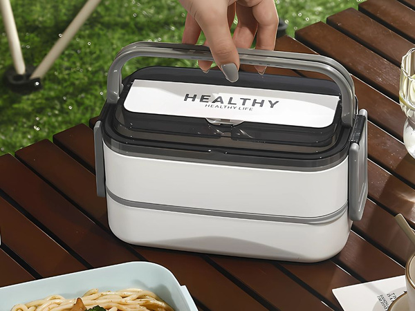 Raňajkový box s priehradkami stohovateľný kontajner xxl príbor obedár 1400ml