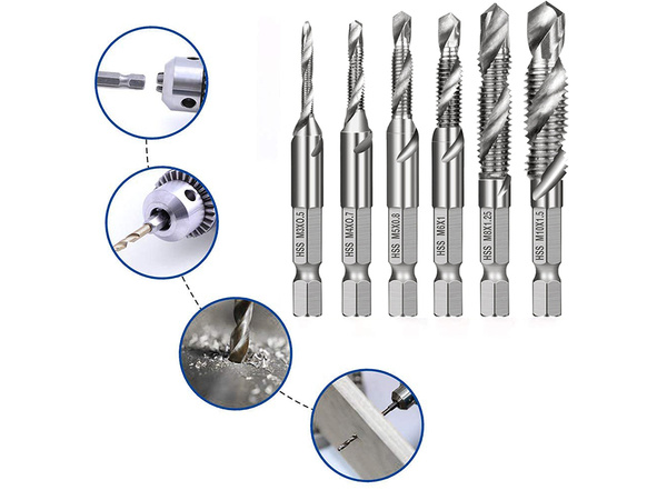 M3-10m šešiakampių sriegimo grąžtų rinkinys 6 vnt.