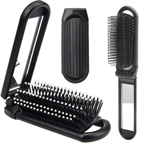 Hair brush folding mirror travel handy with mirror