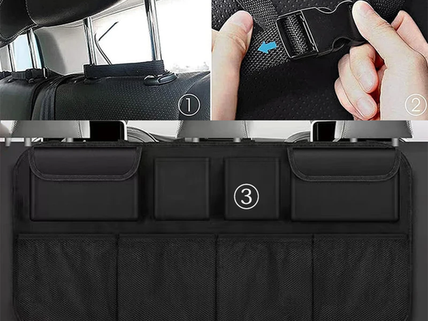 Autósülés háttámlájának szervezője zsebekkel