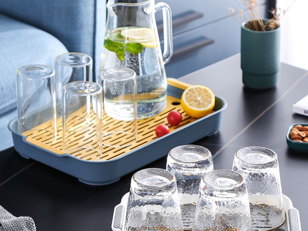 Tava de bucătărie cu două straturi și scurgere pentru vase, legume, fructe, plastic