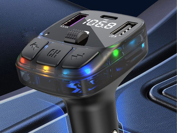 Car car mp3/wma transmitter 2xusb + usb c bluetooth 5.3 led qc 3.0