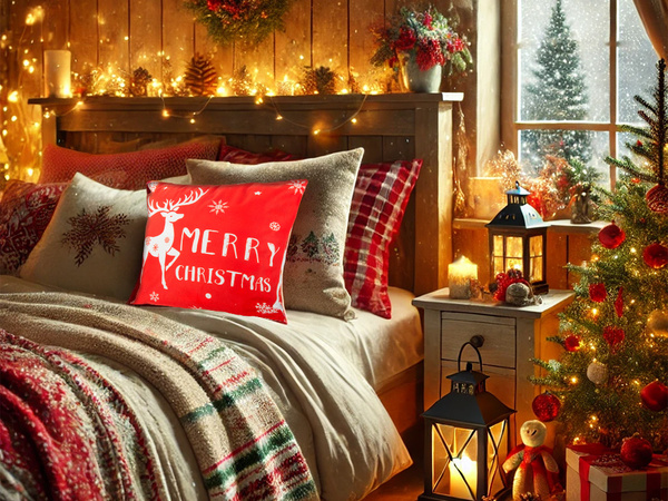 Housse de coussin de noël 45x45 pour noël rennes rouge