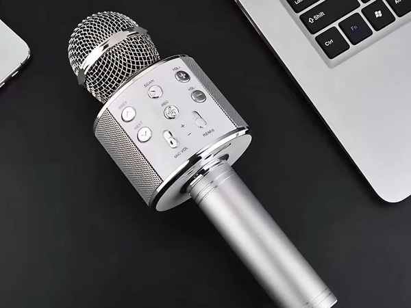 Micro sans fil bluetooth enceinte karaoké ronde avec étui différents modes