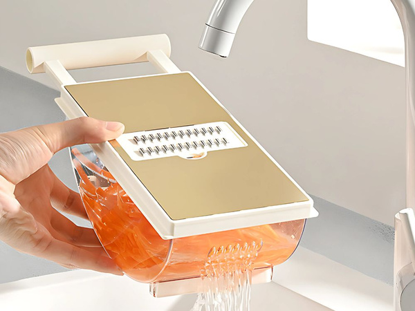 Hand-operated vegetable grater, multifunctional slicer with 6 blades