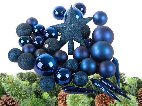 Christmas tree baubles holiday blue glitter star 8 / 6 / 5