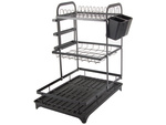 Two-level dish dryer for plates, cutlery and cups with draining tray
