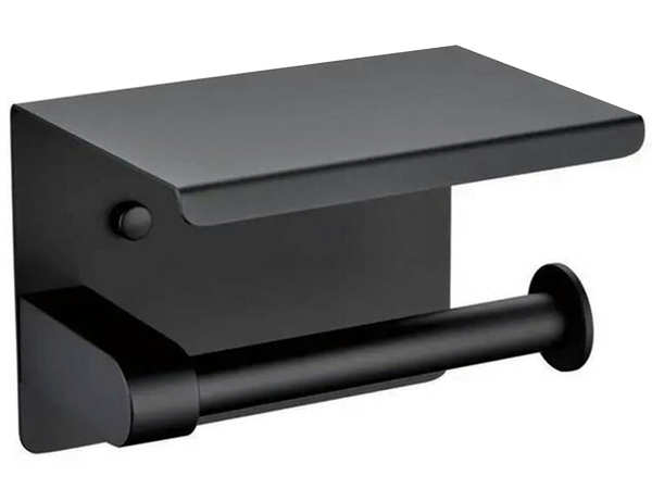 Držák toaletního papíru s poličkou na telefon černý půdní wc ocelový