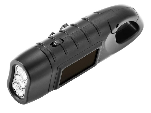 DYNAMO SOLAR 3 LED KINETIC HAND-CRANK FLASHLIGHT WITH CLIP