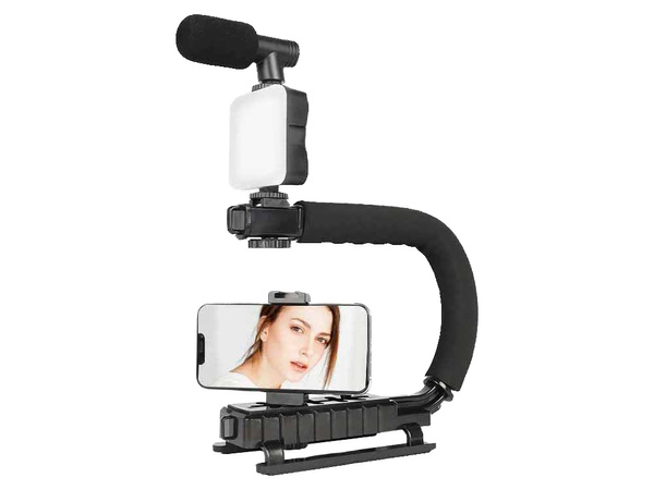 Vlogging készlet videofelvétel állvány mikrofon telefon tartója