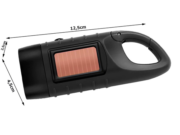 LAMPE TORCHE DYNAMO SOLAIRE 3 LED CINÉTIQUE MANUELLE À MANIVELLE CLIP