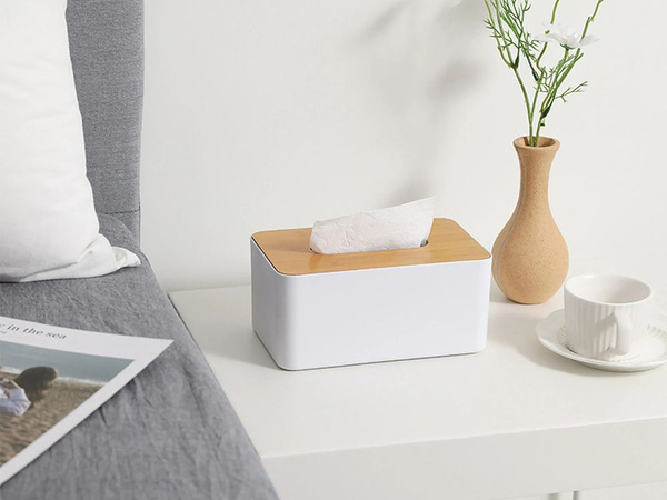 Caja para pañuelos de papel, organizador, pañoleta de bambú