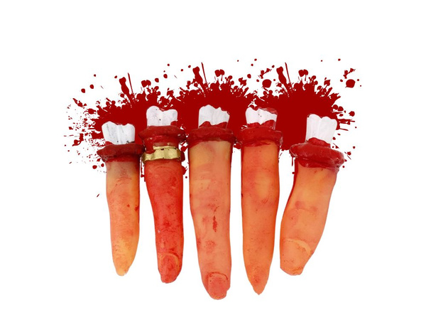 Falošné odrezané prsty halloween dekorácie 5 gumových šitých prstov