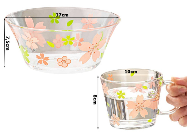 Lõunasöögi komplekt kausid tassid salatikausid klaasist lillede mustriga 6 tk