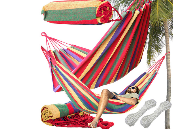 Hamaca de jardín doble xxl funda turista a rayas 200 x 150 grande