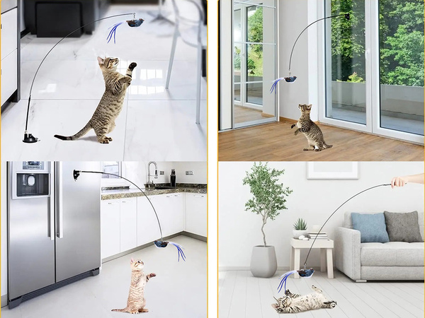 Interaktyvus žaislas katėms su siurbtuku, judantis paukštelis