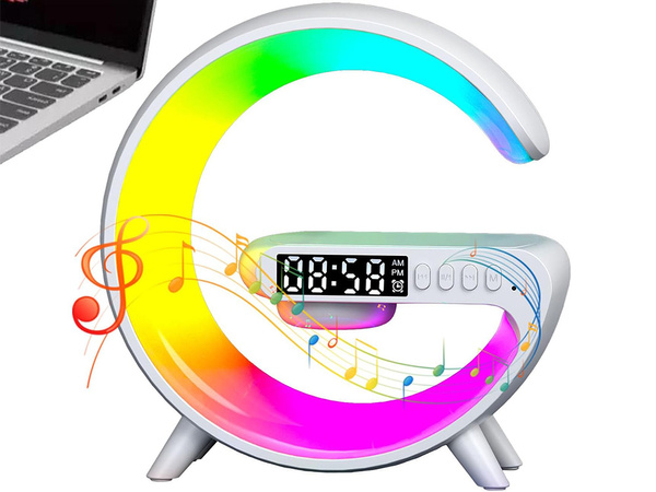 Lampe led rgb gaming chargeur induction haut-parleur réveil radio horloge