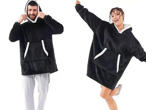 Ciepła bluza koc oversize xxl 2w1 gruba futrzak miękka z kapturem szlafrok