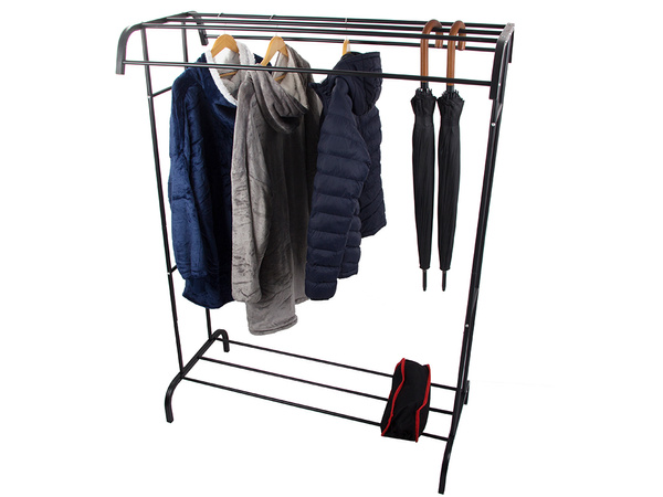 Porte-manteaux sur pied avec étagères pour chaussures et vestes en métal pour garde-robe