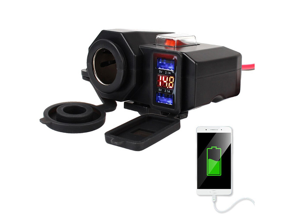 Zásuvka zapaľovača cigariet motocyklový voltmeter 2x usb