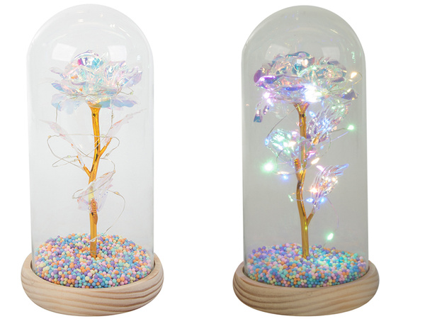 Rose éternelle dans une boîte en verre lumineuse avec led cadeau pour la journée de la femme