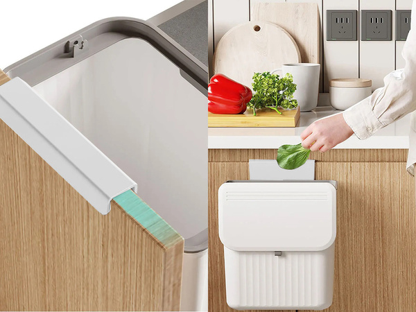 Corbeille de cuisine avec couvercle pour porte de placard blanc 9l