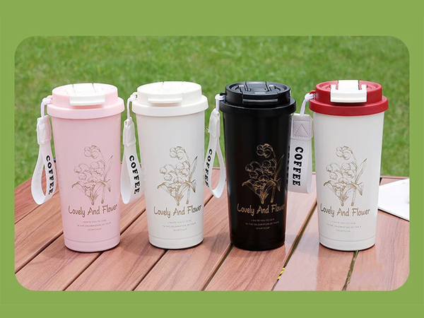 Tasse thermique 530 ml avec paille et poignée en acier, thermos pour boissons chaudes et froides