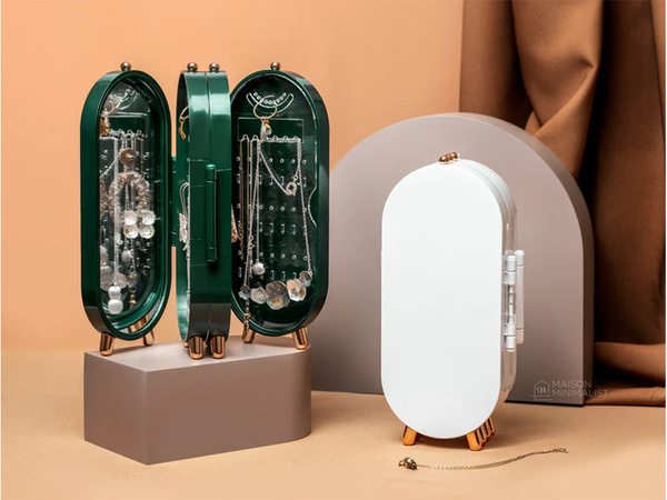 Organisateur de bijoux présentoir pliant miroir stand blanc