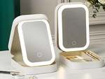 Makeup mirror with led lighting organiser for travel cosmetics