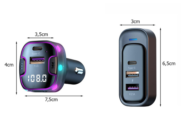 Transmițător auto bluetooth fm 3x usb tip c încărcător adaptor