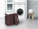 Bamboo laundry basket 2 compartment free-standing organiser container lid