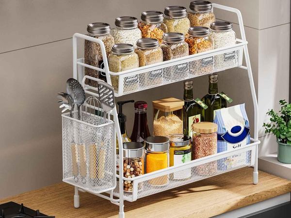Estante de cocina altillo organizador de cocina de dos pisos con cesta