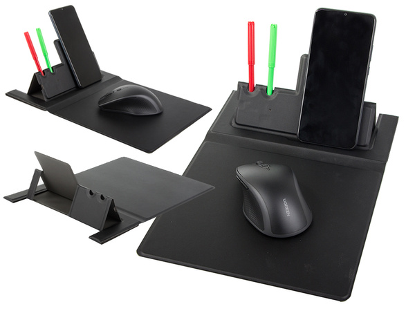 Mouse pad wireless inductive charger for mobile phones organiser