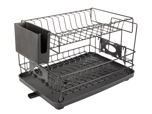 Secador de platos, cubiertos y tazas de dos niveles con bandeja