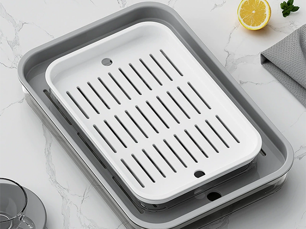 Bandeja de cocina de dos capas escurridor para platos verduras frutas plástico