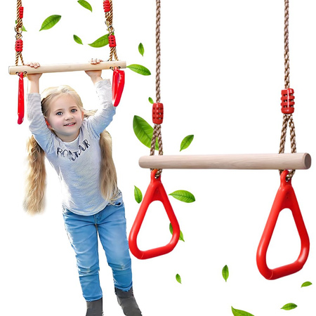KINDER-GARTENSCHAUKEL AUS HOLZ GYMNASTIK-TRAPEZ MIT GRIFFEN