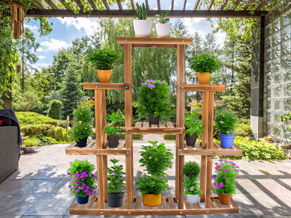 Lillepott kõrge seisev puidust lillevoodi 3-tasandiline raamaturiiul