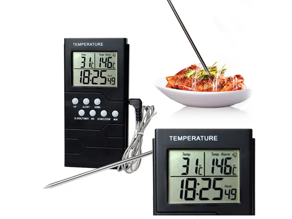 Thermomètre de cuisine sonde lcd horloge pour viande