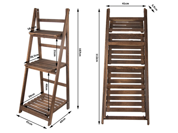 Fából készült álló virágágyás létra három polc növény polc