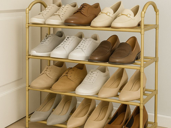Estante para zapatos organizador de calzado armarios de dos pisos estantería dorada 4 niveles grande