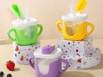 Cupa de băut pentru copii cu mânere din silicon 300ml cu paie