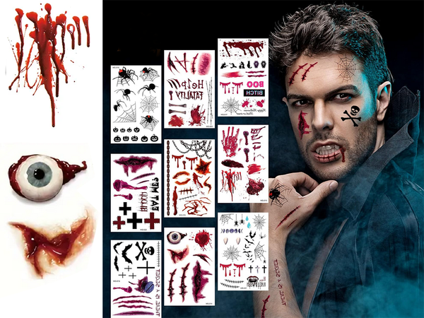 Tatouages halloween faux réaliste lavable temporaire déguisement sang