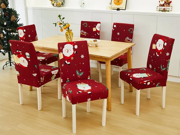 Božični prevlek za stol, dekorativen, univerzalni, Božiček, z elastičnim trakom