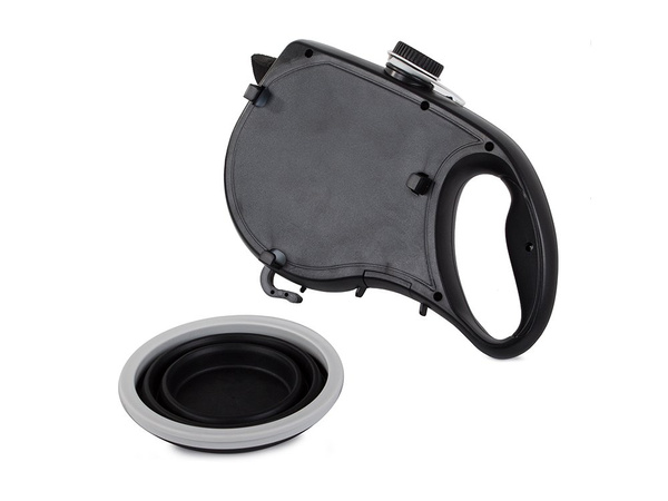 Dog-cat leash with water bowl bag drinker