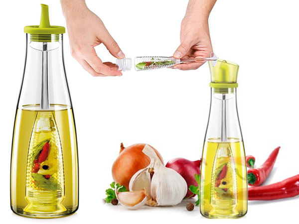 Öl- und essigflasche glasspender mit kräuterspender 0,5l
