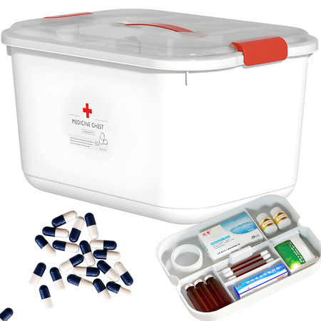 Mājas aptiekas medikamentu kastīte ar ieliktni un rokturi ar aizvēršanu